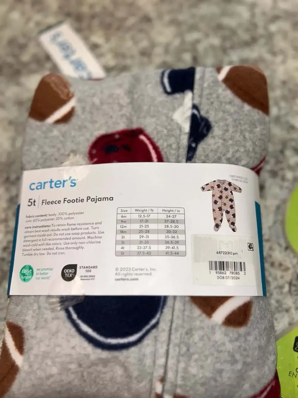Carter's Boys 5T Football Print Fleece Footie Pajama and The Sneaky book